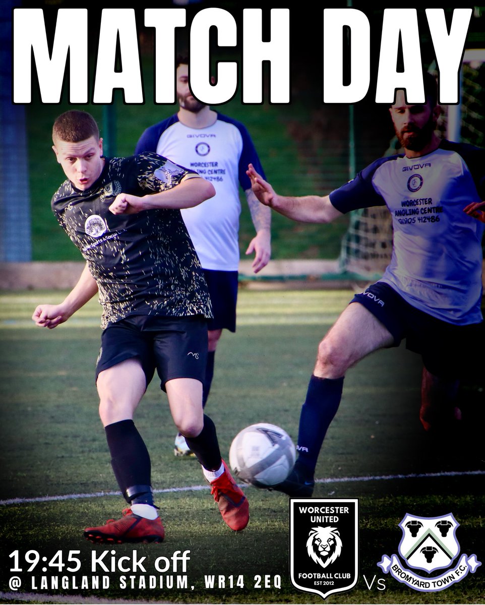🔥 MATCHDAY AT LANGLAND 🔥
A huge test under the lights tonight as United take on the league leaders.

📅 Friday 10th October 2025
🏆 Worcester United vs Bromyard Town
📍 Langland Stadium, Langland Avenue, Malvern, WR14 2EQ
⏰ Kick off 19:45
🍻 Bar open all evening

Top of the