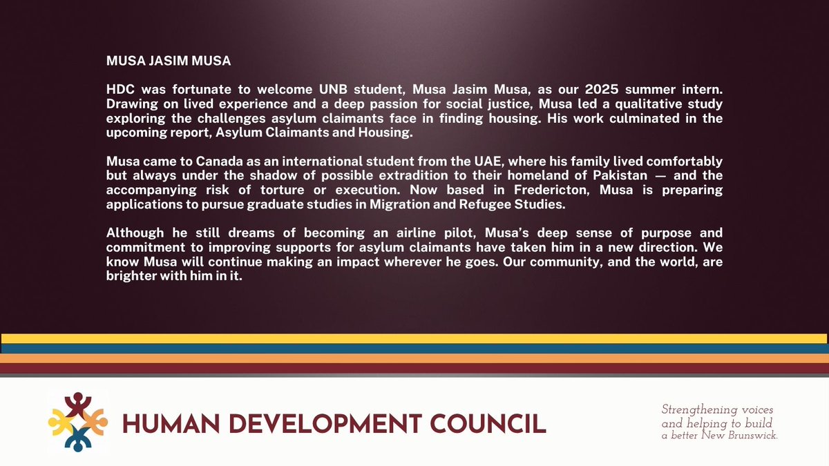 SaintJohnHDC's tweet image. Meet Musa Jasim Musa, HDC&apos;s 2025 summer intern — a bright light and passionate advocate for social change. 
#humandevelopmentcouncil 
#universityofnewbrunswick
#asylumclaimants 
#HousingForAll 
#SocialJustice 
#YouthLeadership