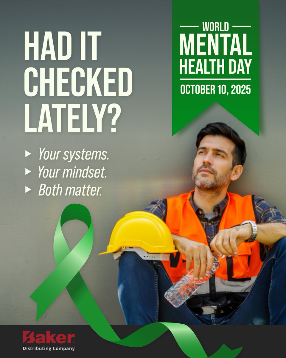 BakerDist's tweet image. In HVAC, we don’t wait for systems to fail—we check them regularly. The same mindset applies to mental health. This #WorldMentalHealthDay, let’s lead with care and support the people who keep our industry running.

#MentalHealthMatters #BakerDistributing #MentalWellness