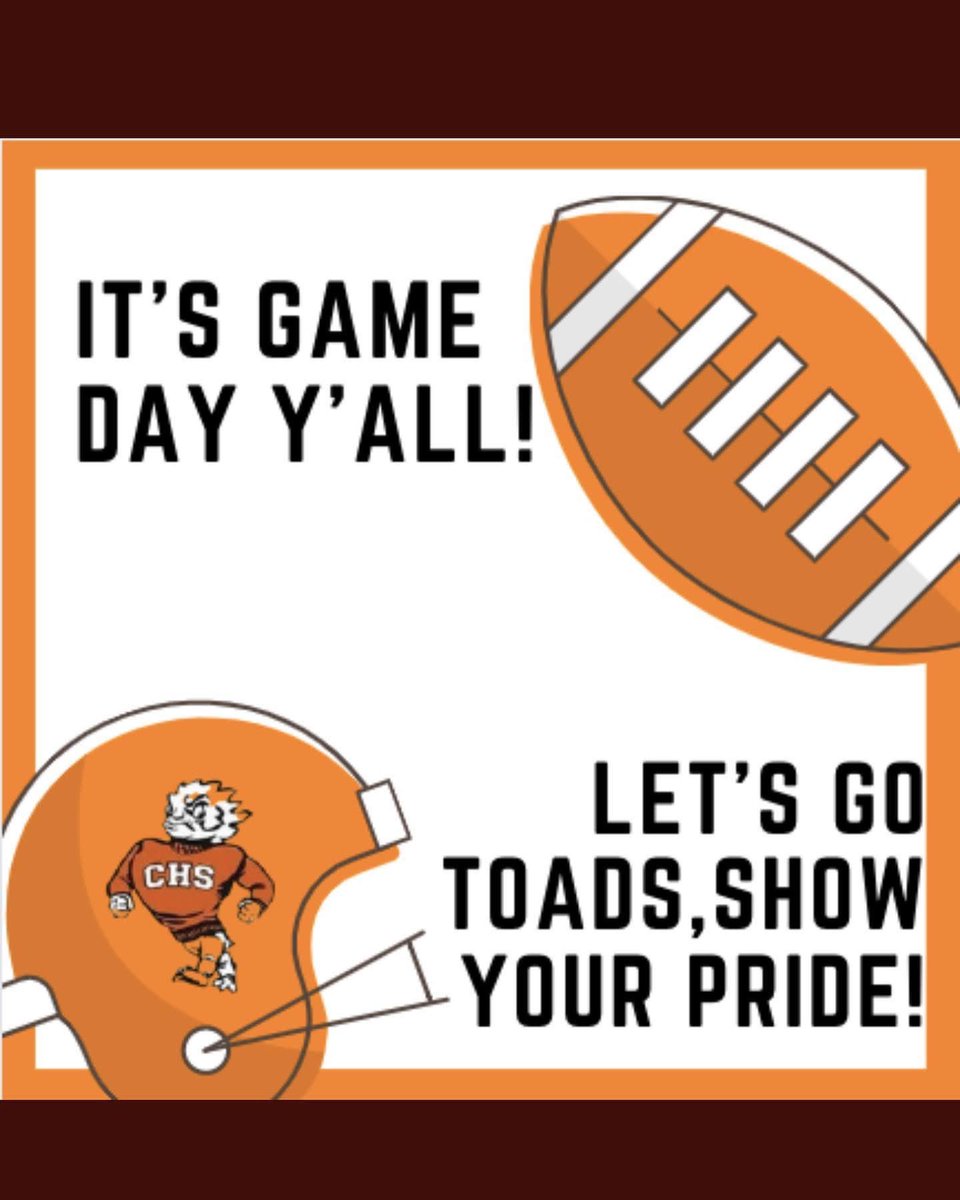 chstoads's tweet photo. It’s Football Friday, don’t forget to show that TOAD Pride! Go Toads!
#toadpride
#diazsdailydoseofpositivity https://t.co/PLyr7TbnFq