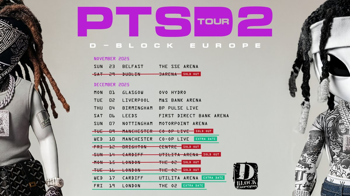 stereoboard's tweet photo. EXTRA // Quick! 🚨

Due to MASSIVE demand @DBlockEurope have added extra dates in Cardiff and Manchester to their PTSD2 Tour in December.

Hurry, tickets are flying out already 👉https://t.co/J0sZEaPDlX https://t.co/Oo5uFlye0u
