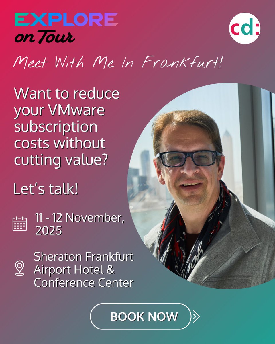 yvessandfort's tweet image. Meet me in Frankfurt at VMware Explore 2025!
Want to reduce your VMware subscription costs without losing value?
Let’s connect and optimize your cloud strategy.
Book your meeting: cdip.net/46NhWqg
#yvesexplains #VMwareExplore #Frankfurt2025 #CloudStrategy #TechEvent…