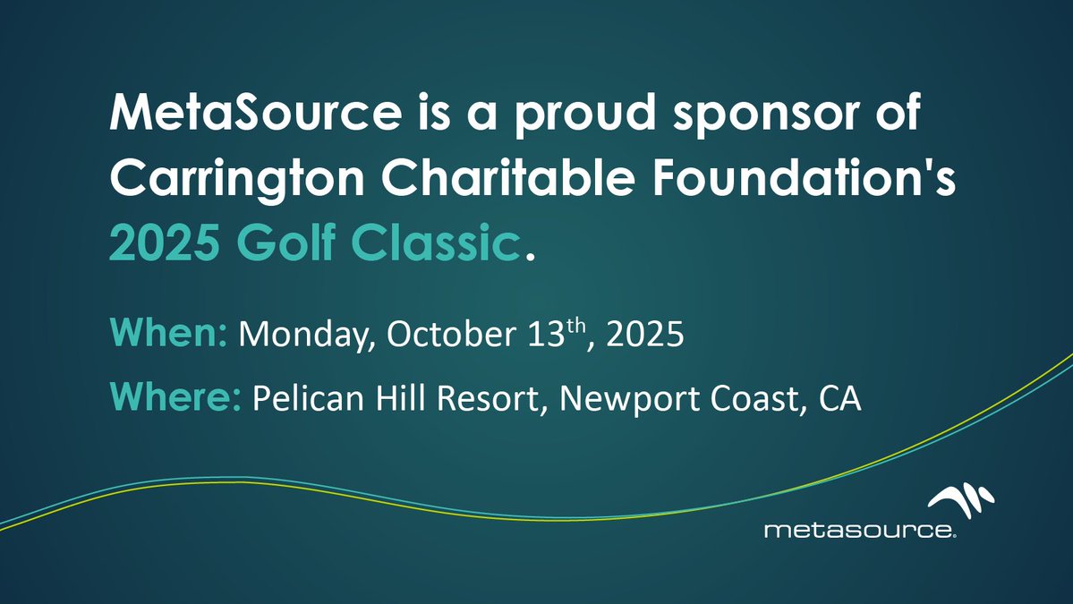 MetaSource's tweet image. ⛳ MetaSource is proud to sponsor the CCF’s 2025 Golf Classic, which is bringing together leaders and supporters to raise money for charity.

📅 Oct 13, 2025  @ 📍 Pelican Hill Resort, Newport Coast, CA

hubs.la/Q03L4-bR0

#CommunityImpact #CarringtonCharitableFoundation