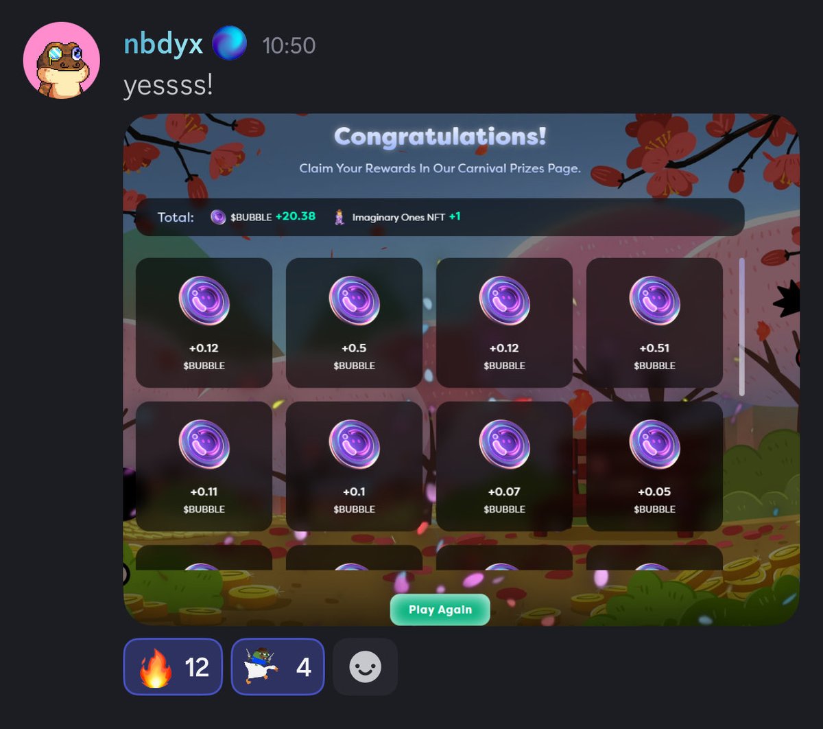 Dxpamine | $BUBBLE (@artsbysxf) on Twitter photo One of our Imaginary Ride holders just won an <a href="/Imaginary_Ones/">Imaginary Ones | Bubio.ai</a> NFT just by earning tickets passively every day, and playing the carnival games! 🎉 One of our Imaginary Ride holders just won an <a href="/Imaginary_Ones/">Imaginary Ones | Bubio.ai</a> NFT just by earning tickets passively every day, and playing the carnival games! 🎉