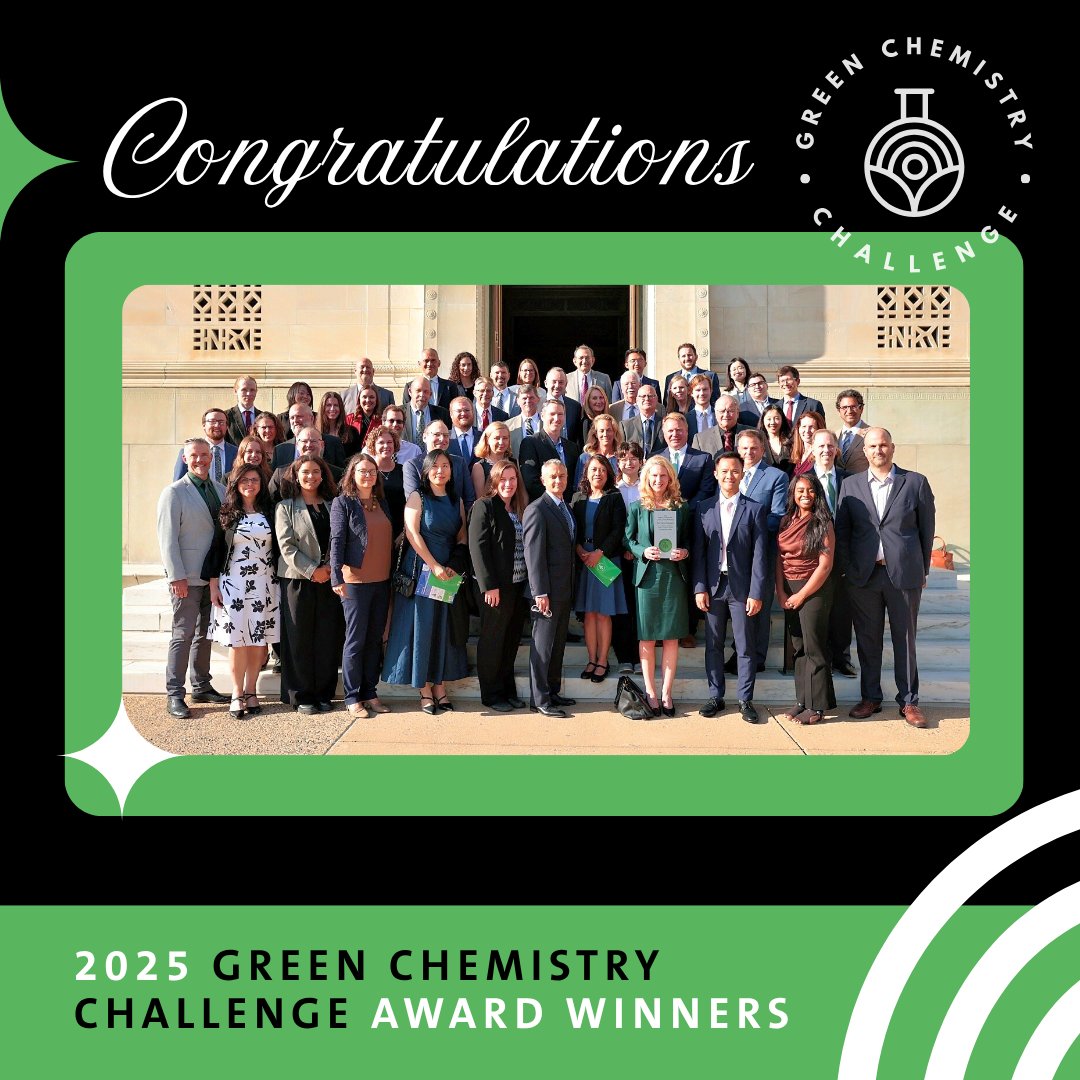ACSGCI's tweet image. 30 years strong! 💚🏆 The #GreenChemistry Challenge Awards continue to spotlight innovations that reduce hazards &amp;amp; improve sustainability. 

▶️ Explore their award-winning innovations and hear directly from each winner in our video series: brnw.ch/21wWvTv