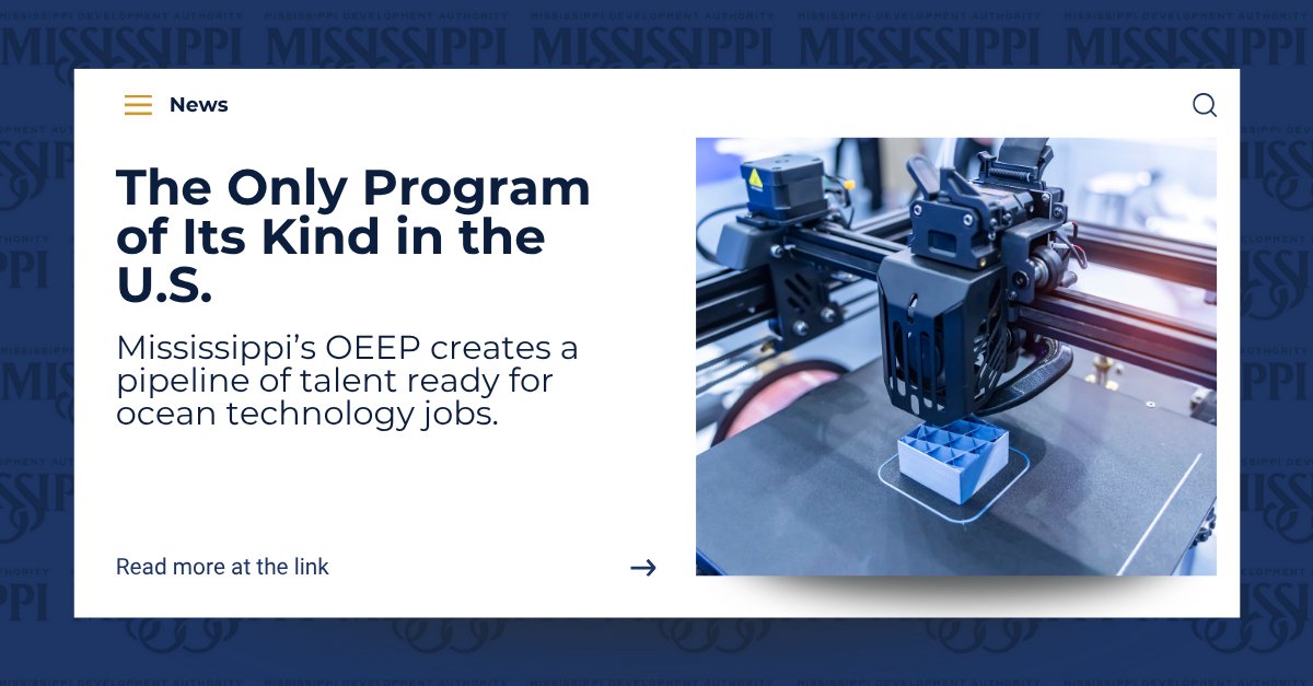 Mississippi Development Authority (@mdaworks) on Twitter photo MS is preparing talent to lead in the Blue Economy.
The Ocean Engineering Entrepreneurship Pathway at <a href="/SouthernMiss/">Southern Miss</a> gives students an engineering degree & an MBA while launching real companies that serve coastal industries.
Learn more: bit.ly/3W0QvmG
<a href="/AccelerateMS/">AccelerateMS</a> MS is preparing talent to lead in the Blue Economy.
The Ocean Engineering Entrepreneurship Pathway at <a href="/SouthernMiss/">Southern Miss</a> gives students an engineering degree & an MBA while launching real companies that serve coastal industries.
Learn more: bit.ly/3W0QvmG
<a href="/AccelerateMS/">AccelerateMS</a>