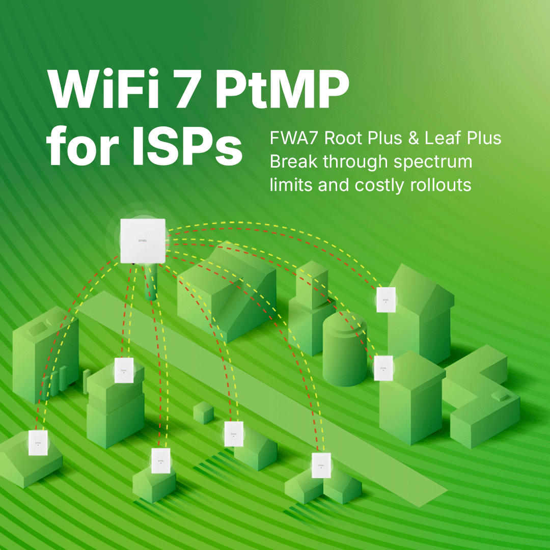 ZyxelNews's tweet image. 🚀 Introducing Zyxel WiFi 7 PtMP – FWA7 Root+Leaf Plus
Built for ISPs to deliver high-capacity backhaul &amp;amp; reliable last-mile access.

⚡ Dual-Band WiFi 7 with MLO
📶 Smart Resource Mgmt &amp;amp; Dual-Beam Smart Antenna
⏱️ Smart Rate Limits
☁️ Flexible Mgmt

#WiFi7 #ISP #NebulaCloud