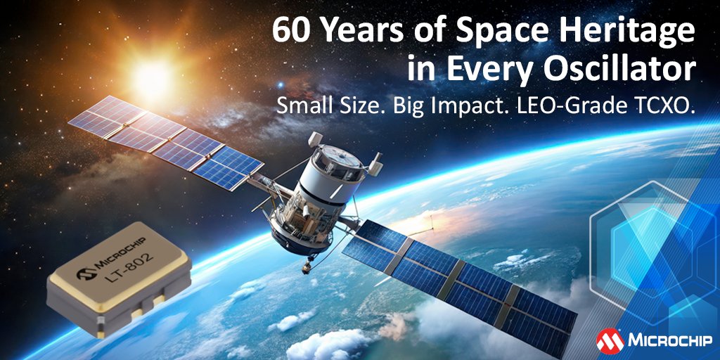 MicrochipTech's tweet image. Struggling with timing accuracy in LEO space projects? The LT-802 LEO TCXO is your solution. Compact, radiation-tolerant and built on 60 years of space heritage. Elevate your project today! mchp.us/4mBUFfD #LEO #Oscillator #RadiationTolerant #PrecisionTiming #NewSpace