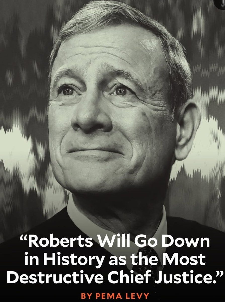 GrrlScientist's tweet image. chief injustice Roberts will go down in history as the most destructive chief justice.

#SCOTUS #InjusticeRoberts #evil #WhitePrivilege #history #politics #fascism #lawlessness #tyranny #WhiteMen #WhiteWing
