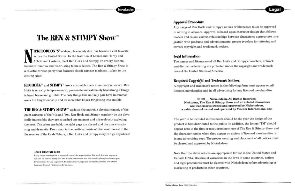 radiodormouse's tweet image. 1/ Despite John K making it a requirement at Spümcø to go off-model on Ren &amp;amp; Stimpy, Nickelodeon still enforced use of this strict style guide based on layouts and production art, ensuring all merchandising and promo material kept on-model. #AnimationHistory #RenAndStimpy