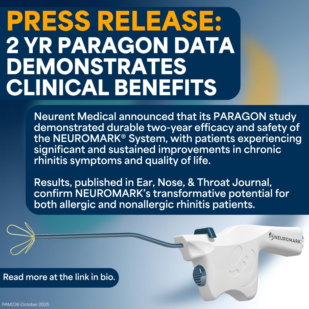 PRESS RELEASE: NEUROMARK® Treatment for Chronic Rhinitis Demonstrates Durable 2-Year Clinical Benefits. Read more here: bit.ly/3VUNgNJ