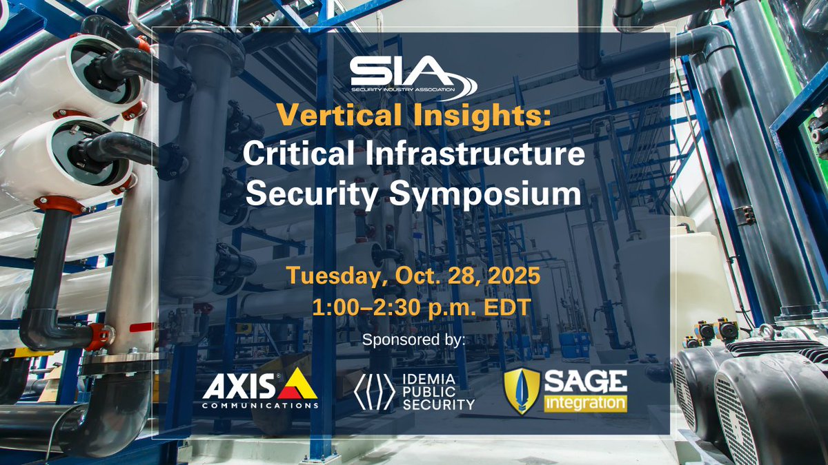 SIAonline's tweet image. 📅Oct. 28: Gain Insight Into the #CriticalInfrastructureSecurity Market

In this Vertical Insights event, join experts to examine how people, processes &amp;amp; tech mitigate risk and enhance resilience at critical infrastructure facilities.

🔗securityindustry.org/vertical-sympo… #securityindustry