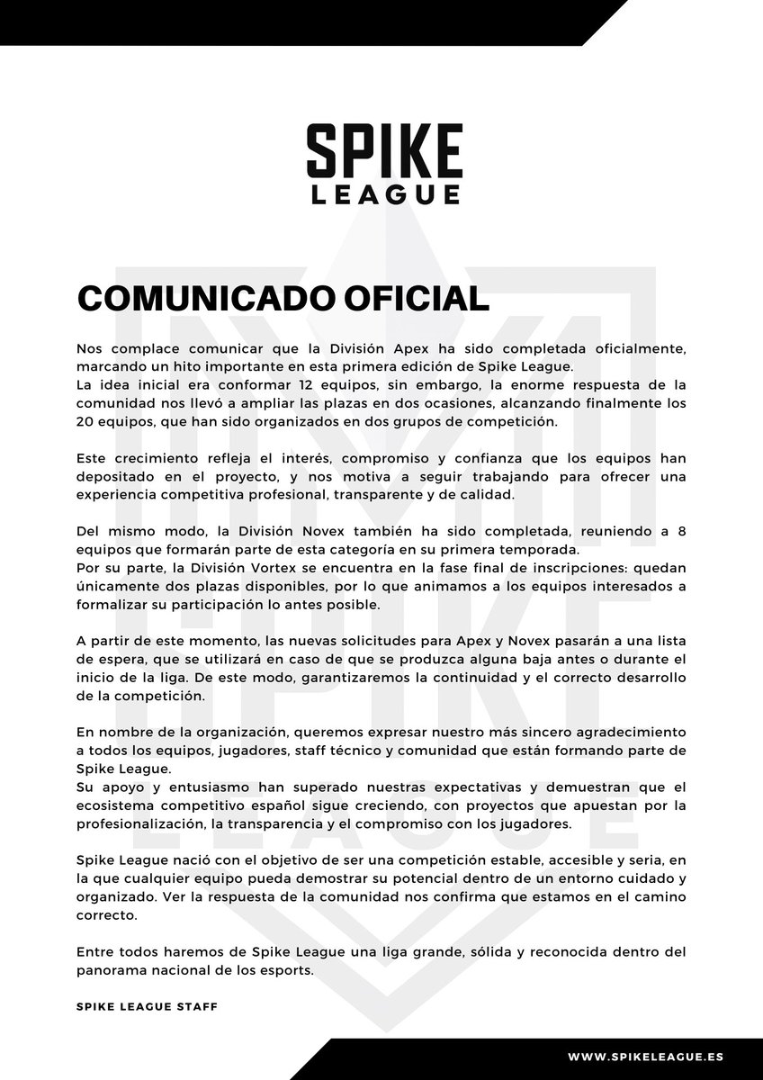 📢 ┃ COMUNICADO OFICIAL – SPIKE LEAGUE

#VALORANT
