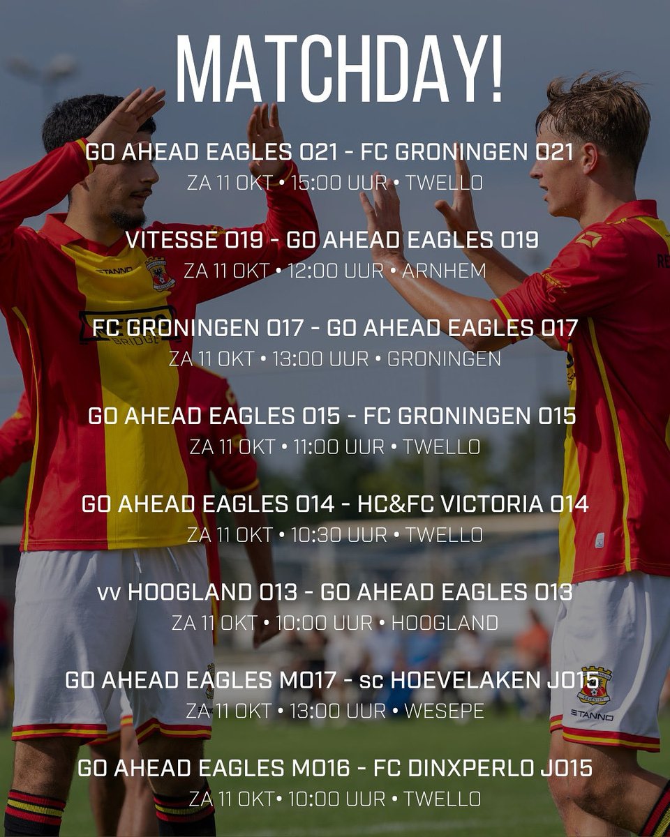 Go Ahead Eagles Voetbalacademie ๐ฆ
 (@kowetjeugd) on Twitter photo Het is bijna ๐ ๐๐ง๐๐๐๐๐ฌ! ๐ฆ
๐ฒ Vooruitblik: ga-eagles.nl/rood-geel-voetโฆ 
#waartalentenvleugelskrijgen Het is bijna ๐ ๐๐ง๐๐๐๐๐ฌ! ๐ฆ
๐ฒ Vooruitblik: ga-eagles.nl/rood-geel-voetโฆ 
#waartalentenvleugelskrijgen