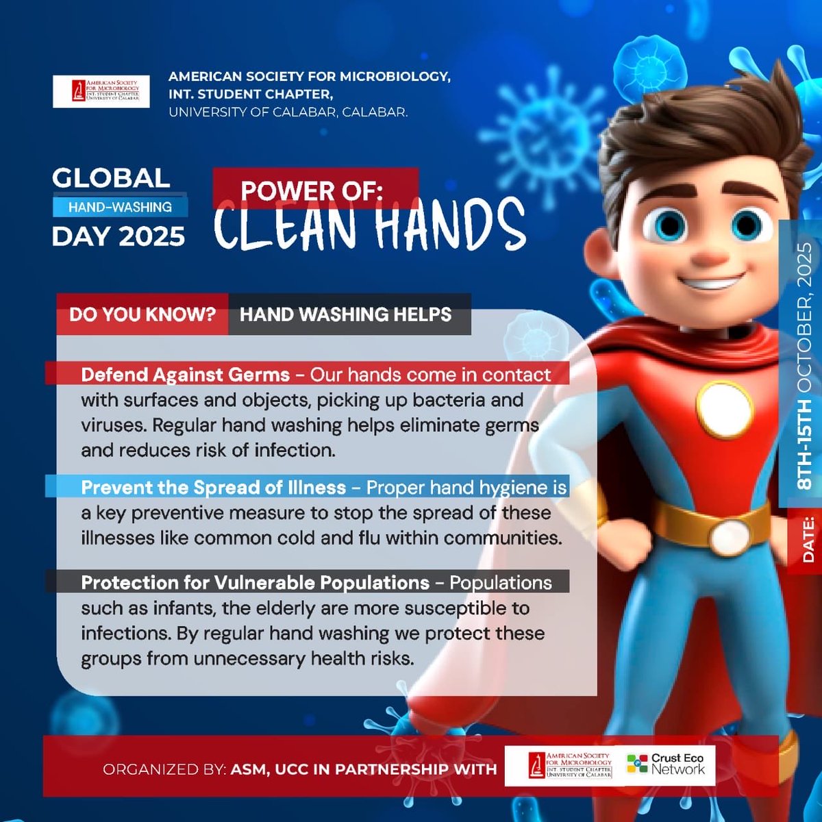 ASMUCC's tweet image. 🌍💧 GLOBAL HANDWASHING DAY 2025.

DAY 2
Theme: The Power of Clean Hands
Focus: The Science Behind Clean Hands

Our hands are powerful tools, but they can also spread harmful germs if not properly washed.