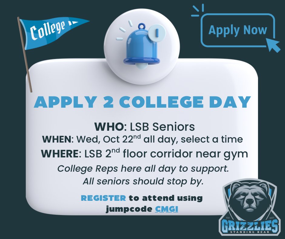 Lincoln Standing Bear High School (@lsbhigh) on Twitter photo 📣 LSB Seniors: Save the Date! 📣
We are so excited to host our inaugural Apply2College Day for our seniors. Reps from local colleges will be present to answer questions and support you as you start/finish your college applications! 
🧁 All seniors should stop by for a treat! 📣 LSB Seniors: Save the Date! 📣
We are so excited to host our inaugural Apply2College Day for our seniors. Reps from local colleges will be present to answer questions and support you as you start/finish your college applications! 
🧁 All seniors should stop by for a treat!