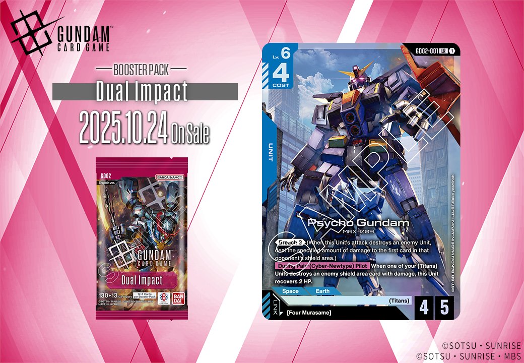 GUNDAM_GCG_ENG's tweet image. [Booster Pack 02 Card Showcase]

Introducing Psycho Gundam!

Included in the Dual Impact [GD02] booster pack which releases 10/24(Fri)!

▽Product Info
gundam-gcg.com/en/products/gd…

#GCG
#GundamCardGame
#MobileSuitGundam
#ZetaGundam