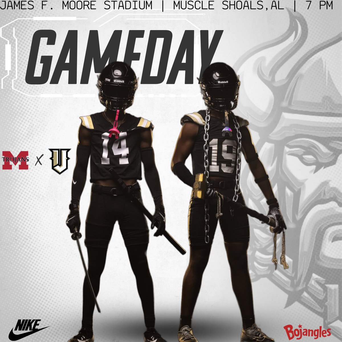 #ShowUp and support the Vikings as we travel to Muscle Shoals to take on the Trojans in another big region game! The Vikes are #LockedIn and ready for the challenge to remain unbeaten!! 
⚔️🖤💛🖤⚔️
#JHS #VikingFootball #RegionGame #JasperVsEverybody #GoVikes