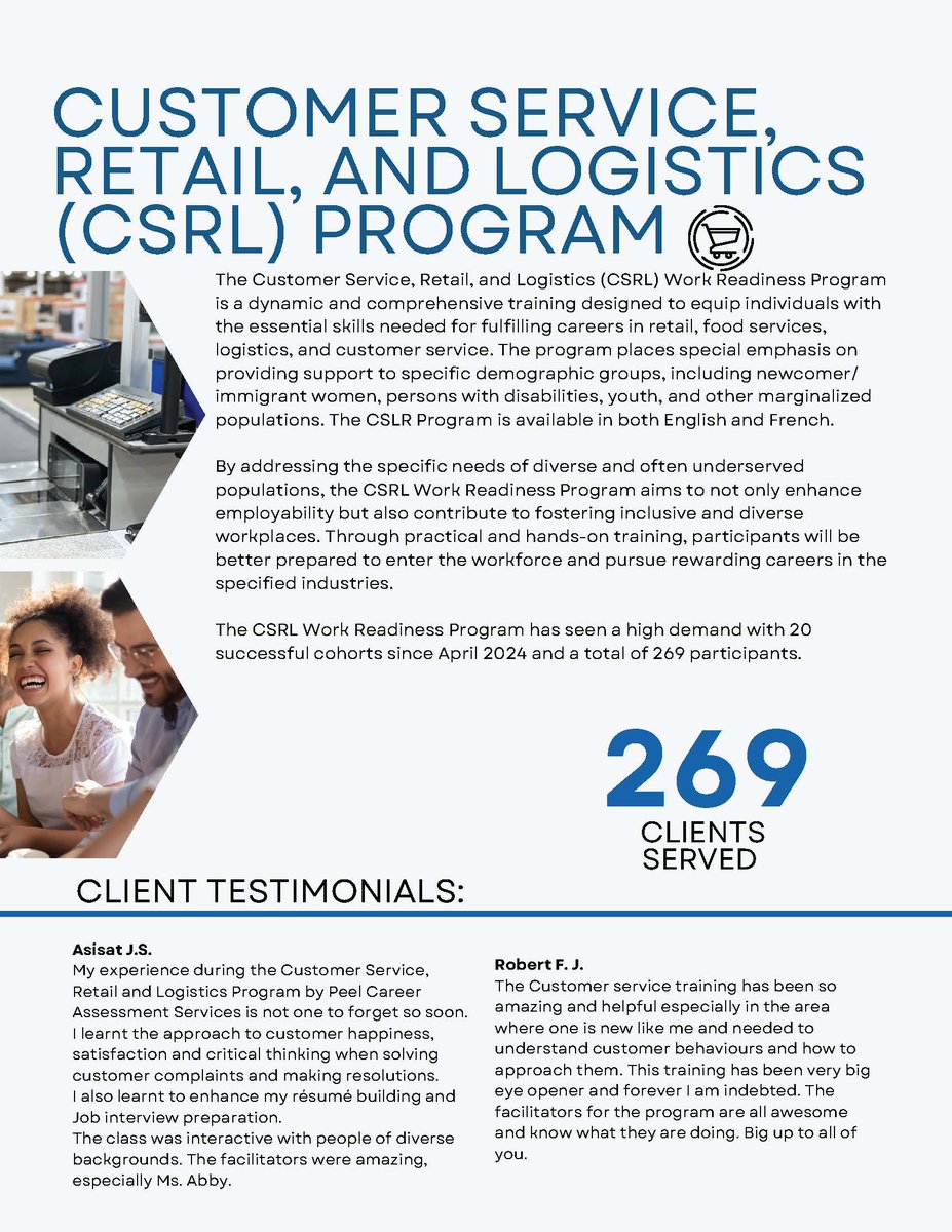 The CSRL Work Readiness Program is designed to support diverse and often underserved communities by addressing their unique employment needs.

Through practical, hands-on training, participants gain the skills and confidence to enter the workforce and build meaningful careers in