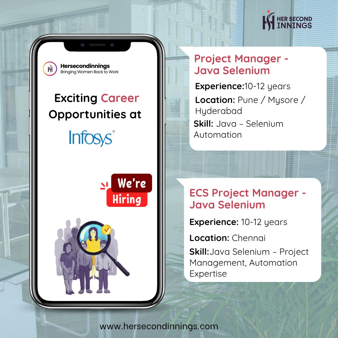 her2nd_innings's tweet image. 💼 Project Manager – Java Selenium
Click here:hersecondinnings.com/careers/?job_i…
💼 ECS Project Manager – Java Selenium
Click here:hersecondinnings.com/careers/?job_i…
#Hiring #ProjectManager #JavaSelenium #Automation