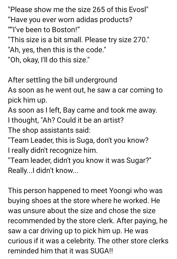 Hallie | ๐๐๐๊ฉโทห๐นญ (@j1nzhu0o_) on Twitter photo #Yoongi went out to buy shoes!!๐ญ๐ญ
This person said he happened to run into Yoongi buying shoes at the store where he works.
This is the black white color 270 is size 43 that he chose~๐บ๐
#์๊ฐ #๋ฐฉํ์๋
๋จ #BTSSUGA #BTS #Yoongi went out to buy shoes!!๐ญ๐ญ
This person said he happened to run into Yoongi buying shoes at the store where he works.
This is the black white color 270 is size 43 that he chose~๐บ๐
#์๊ฐ #๋ฐฉํ์๋
๋จ #BTSSUGA #BTS