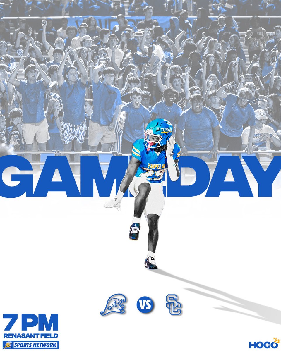🌊 𝐃𝐢𝐯𝐢𝐬𝐢𝐨𝐧 𝐎𝐩𝐞𝐧𝐞𝐫! #𝐅𝐥𝐨𝐨𝐝𝐖𝐚𝐫𝐧𝐢𝐧𝐠  
🆚 Southaven
📍 Renasant Field
🔵 Homecoming 
🎟📊 linktr.ee/tupeloathletics
📺 goldenwaveathletics.com + Tupelo App (coverage begins at 6 p.m.)