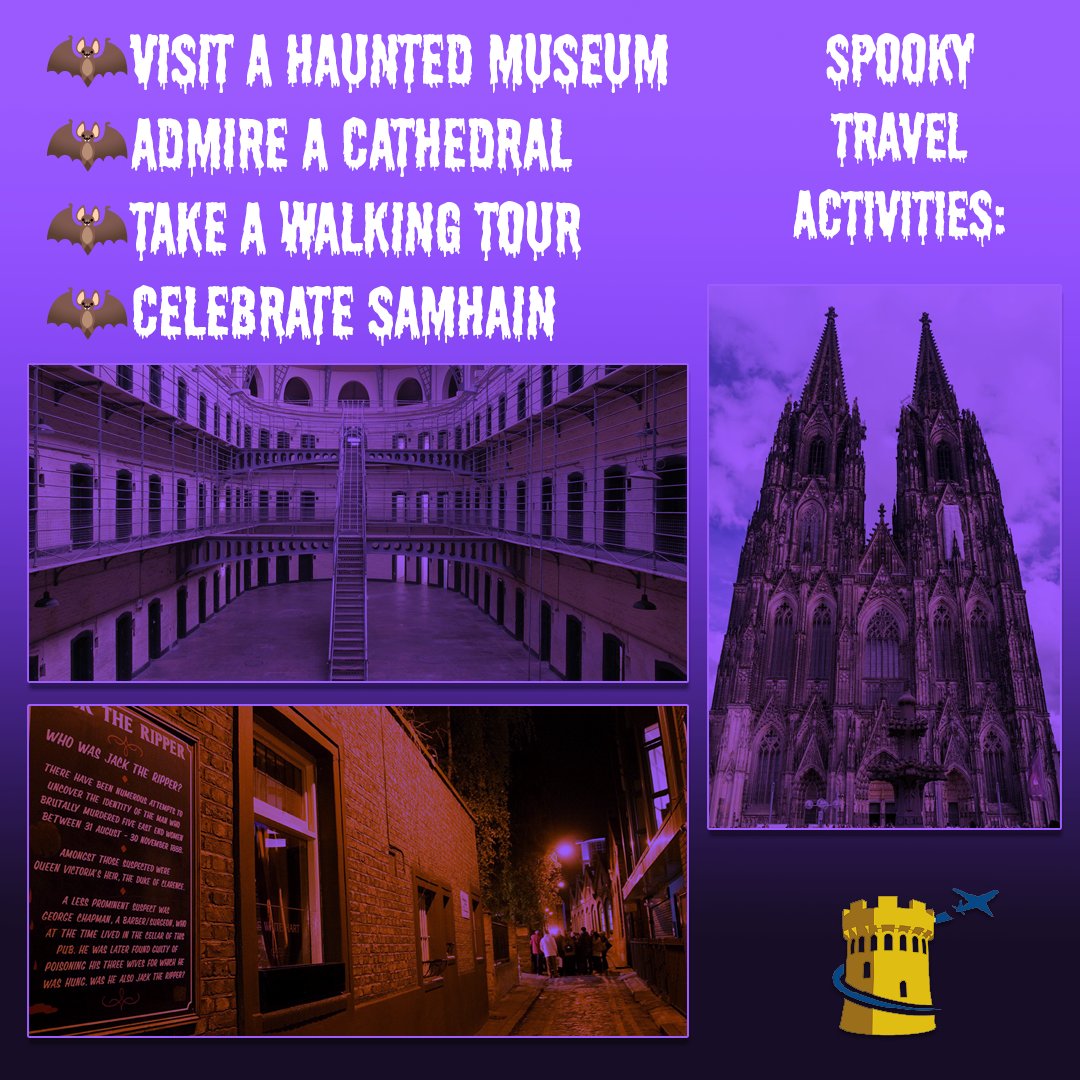 #HappyFriday with some frightful fun travel inspo! 
🦇Kilmainham Gaol, Dublin
🦇Köln Cathedral, Cologne
🦇Jack the Ripper Tour, London
🦇Púca Festival, Trim
Which of these activities would you add to your itinerary?
#halloween #spooky #travel #travelinspo #spookyseason #samhain