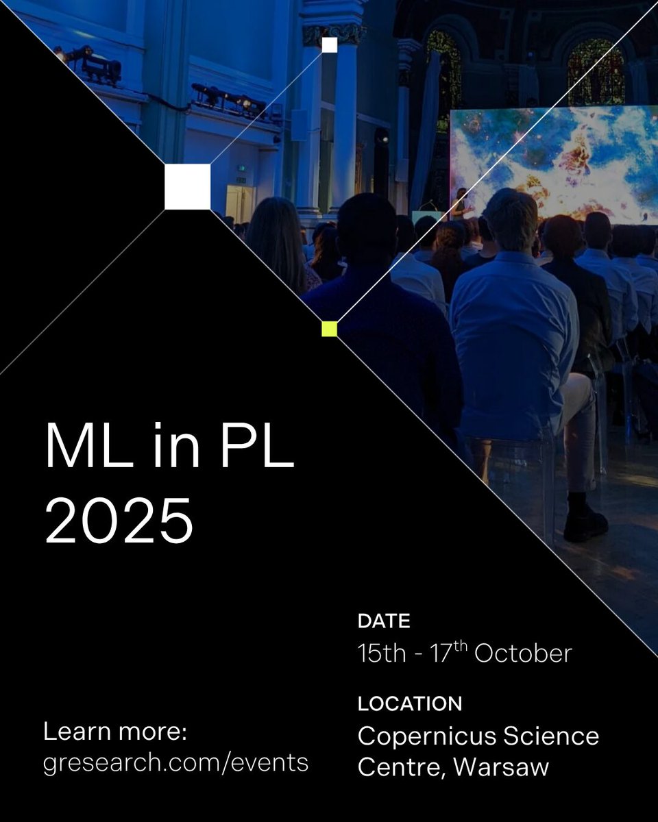 GRESEARCHjobs's tweet image. 🌍 G-Research on the road 🌍

We’re heading to Poland for @MLinPL - a conference exploring cutting-edge machine learning research and its real-world impact.

If you&apos;re going, meet our team to hear more about life at G-Research.

eu1.hubs.ly/H0nKFNc0

#MLinPL #GResearch