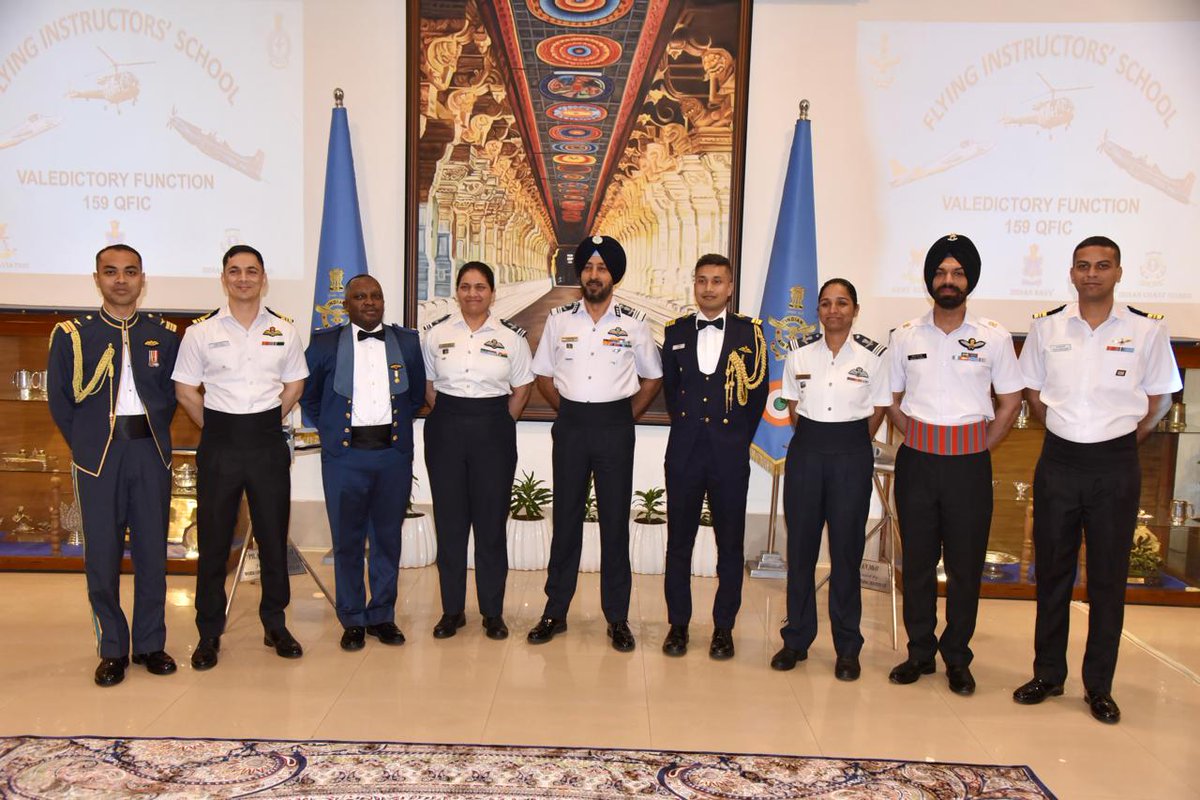 tracomiaf's tweet image. Valedictory ceremony for the 159th #QFIC was conducted at FIS AFS Tambaram on 09 Oct 25. Air Mshl Tejbir Singh, SASO TC IAF was the Chief Guest. 59 officers from IAF, sister services &amp;amp; friendly foreign countries were conferred the coveted ‘#QualifiedFlyingInstructor’ badge.