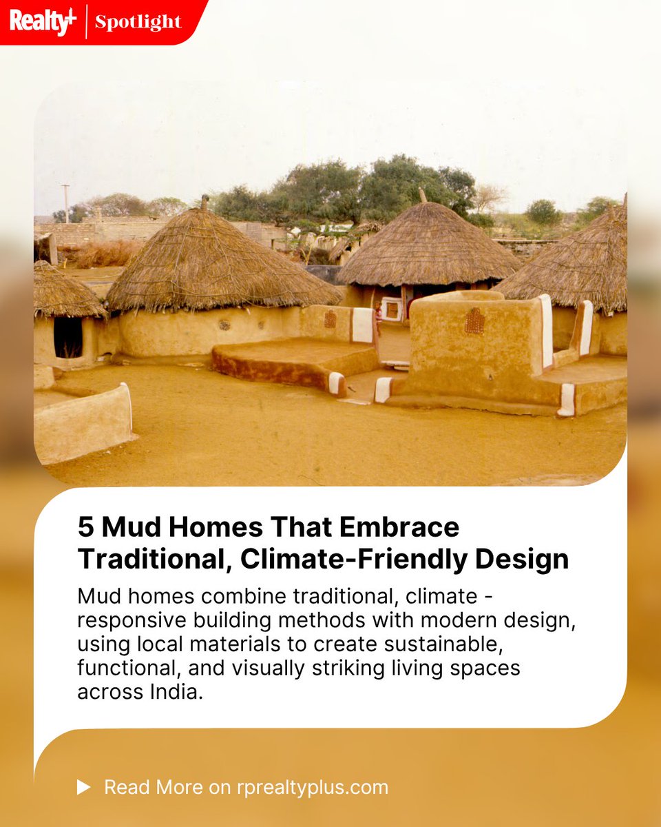 RPRealtyPlus's tweet image. Discover 5 mud homes across India that blend climate-smart design with modern living.

👉 Swipe to explore eco-friendly architecture that stands the test of time.

Read more: rprealtyplus.com/news-views/5-m…

#MudHomes #SustainableLiving #EcoArchitecture #TraditionalDesign #InteriorInspo