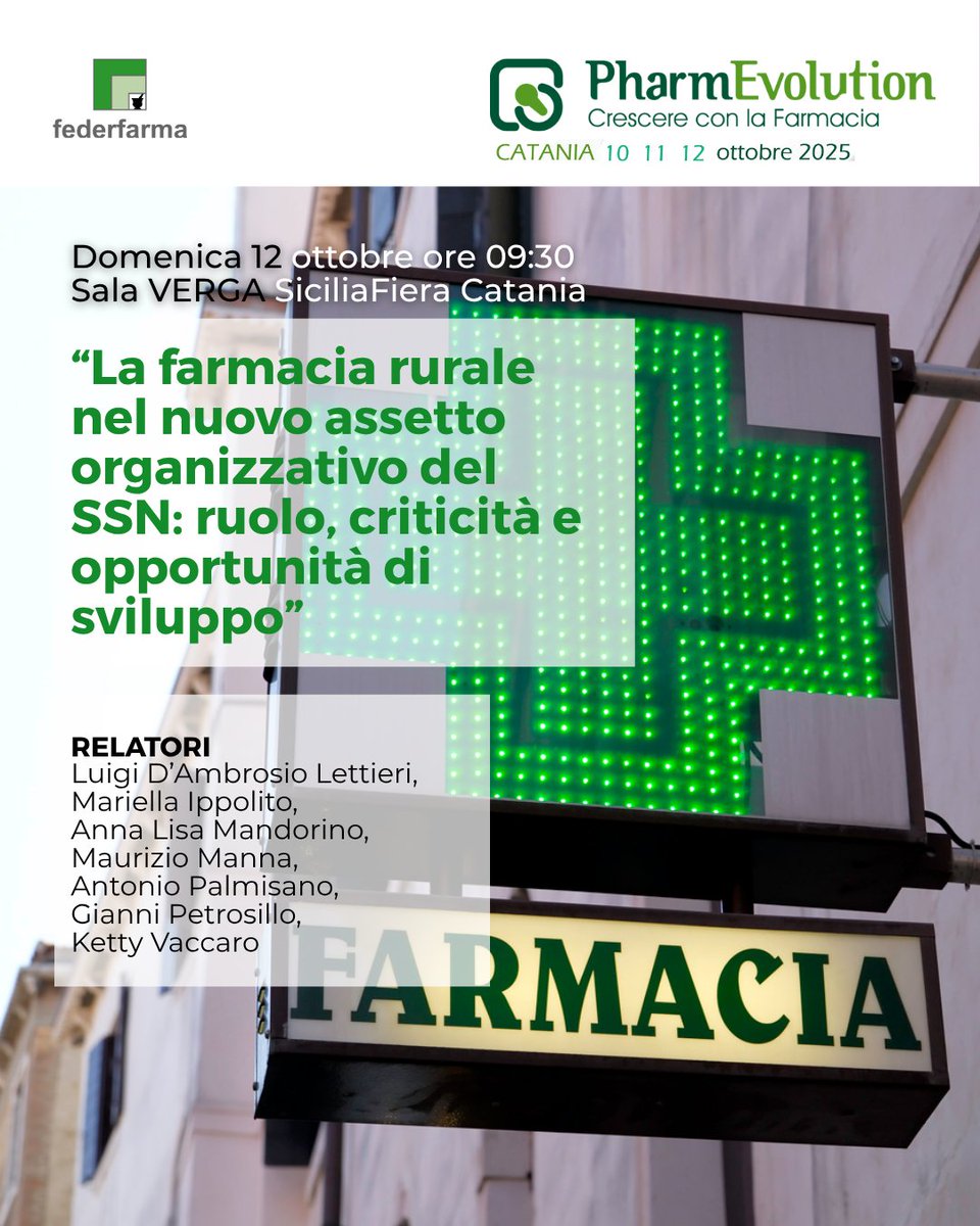 Domenica 12 ottobre a #PharmEvolution2025 agenda ricca di temi legati al futuro della sanità territoriale:  farmacie rurali, vaccinazioni e medicina di genere al centro del confronto.
#FarmaciaDeiServizi #Federfarma

pharmevolution.it