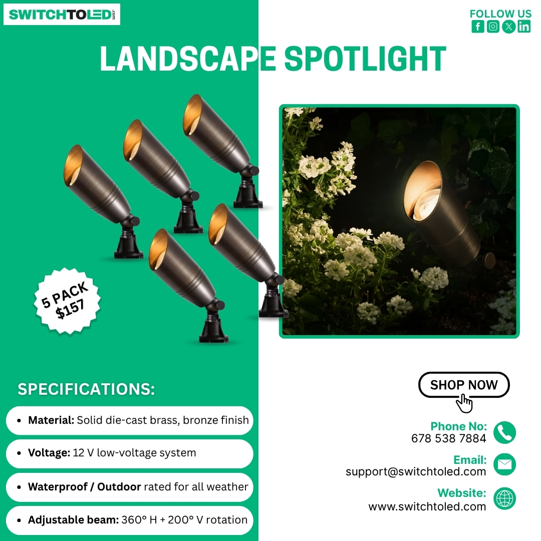 switchto_led's tweet image. 💡 Light up your outdoors with SwitchtoLED Landscape Spotlights!
12V | Waterproof | 360° Adjustable Beam | Solid Brass Build 🌿
Perfect for gardens, patios &amp;amp; driveways!
👉 switchtoled.com

#LandscapeLighting #OutdoorLED #SwitchtoLED #GardenSpotlight #LEDLights
