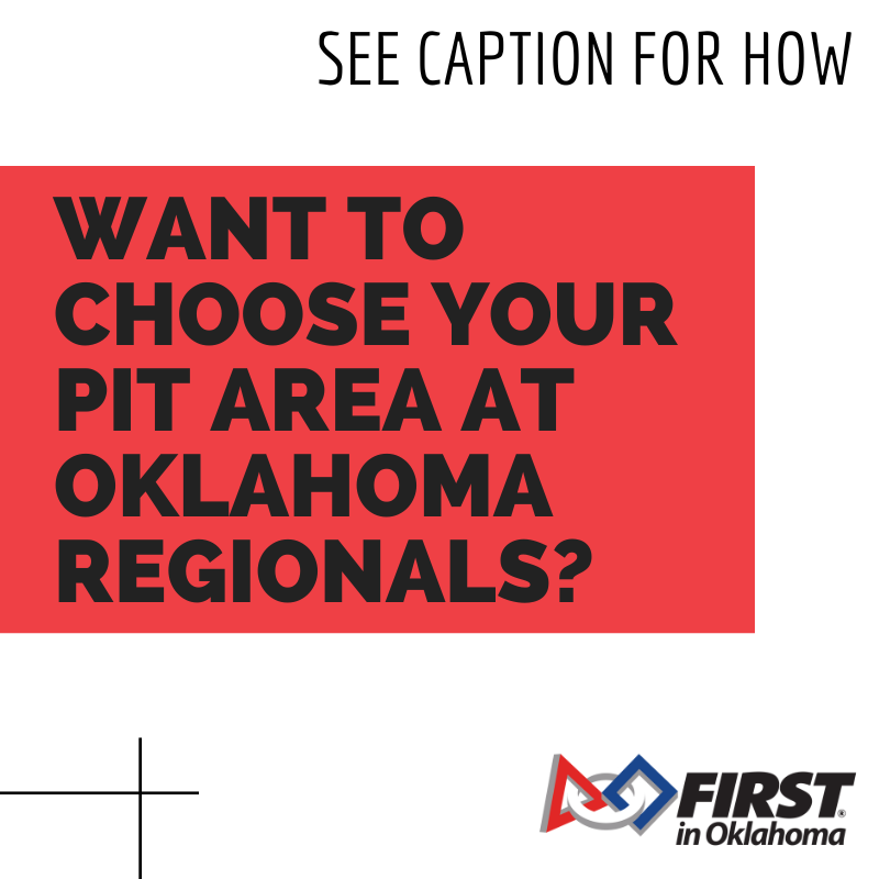 📣 Volunteer = Pick your pit spot at Oklahoma Regionals! Sign up early to choose first.

#FIRSTinOklahoma #FIRSTRobotics #FIRSTinOK #omgrobots #FIRST #firstinspires #morethanrobots #stem #YouthInSTEM #Robotics