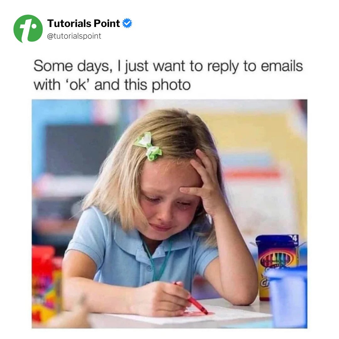 tutorialspoint's tweet image. Corporate life in one picture
#corporate #corporatememes #officememes #relatable #officelife #workhumor #officejokes #corporatelife