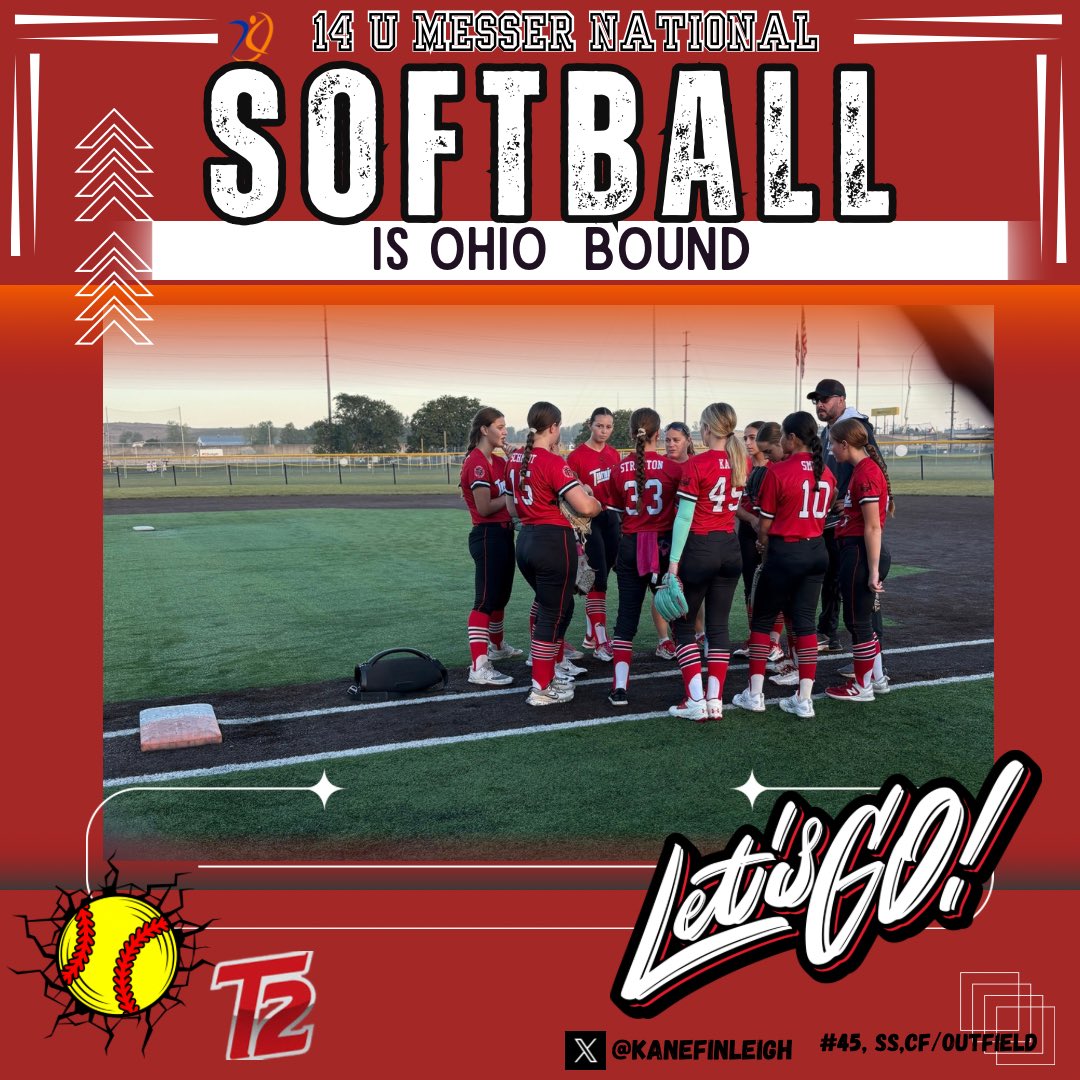 KaneFinleigh's tweet photo. ๐จ 14U Messer is OHIO bound (again)!! ๐ฅ๐ฅ Letโs go make some noise at the Lasers Fall Showcase & Alliance Qualifier! ๐ช #T2Softball #Ohiobound #roadtoNationals @T2_14u_Messer @kaylynmesser1 @Bella_Stat23 @BHill2029 @LilyHoag @coachmaloney2 @Kenzie_LongT2 https://t.co/2eNRyv7XKu