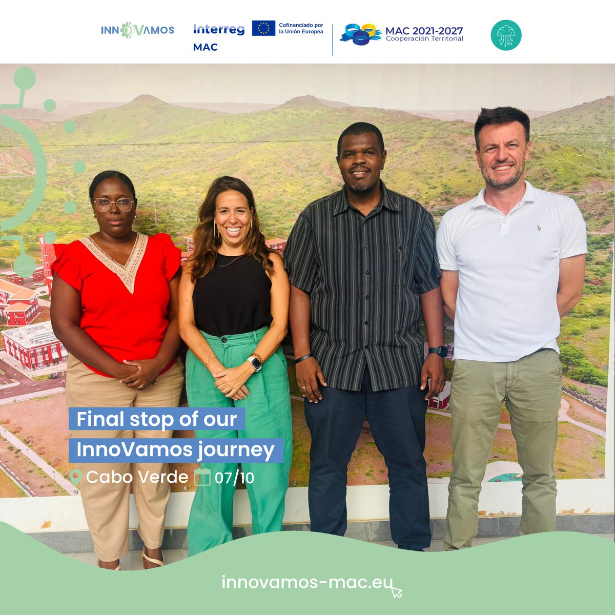 InnoVamosMAC's tweet photo. 🌍 Cabo Verde closes our #InnoVamos journey in style!

On Oct 7, we visited Universidade de Cabo Verde and Proempresa, exploring innovation, entrepreneurship, and an amazing prototyping center. We also discovered their joint program to boost youth entrepreneurship. https://t.co/wxLLoqvFWN