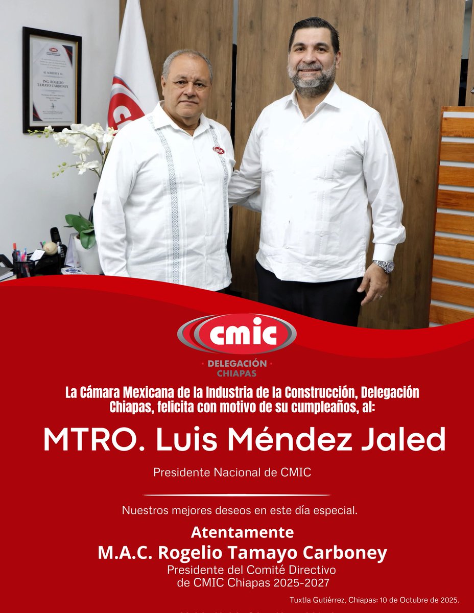 Felicitamos con motivo de su cumpleaños al presidente de CMIC Nacional, Mtro. Luis Méndez Jaled. ¡Nuestros mejores deseos en este día especial! 
<a href="/cmicnacional/">cmic nacional</a>
