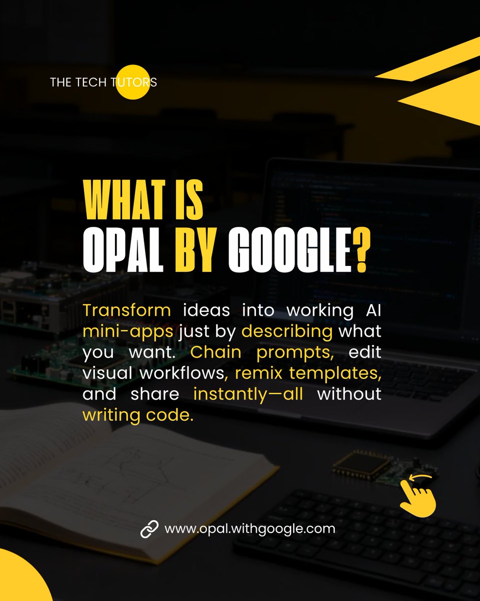 The_Tech_Tutors's tweet image. Build AI mini-apps with no code - just plain English & visuals!
Explore Google Labs’ Opal and experience effortless app creation.
We offer IT Services, Tutoring & AI Consultations
Talk to us today - and follow for more AI tools & updates!
#NoCodeAI #AIMiniApps #GoogleLabs