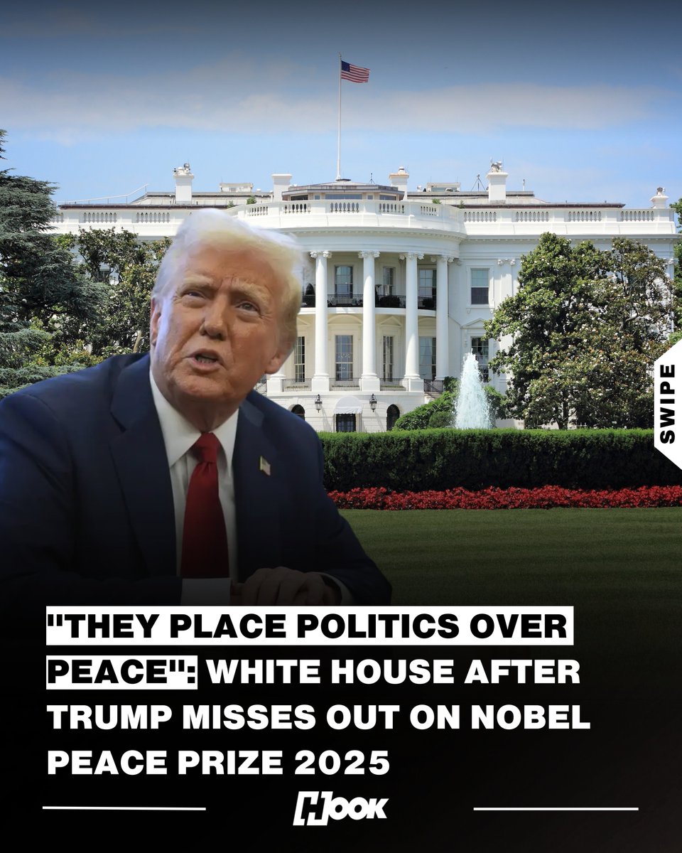 hookonline_'s tweet image. The White House on Friday (October 10, 2025) criticised the Nobel Prize committee&apos;s decision to award the peace prize to Venezuelan opposition leader Maria Corina Machado instead of U.S. President Donald Trump.

&quot;President Trump will continue making peace deals, ending wars, and…