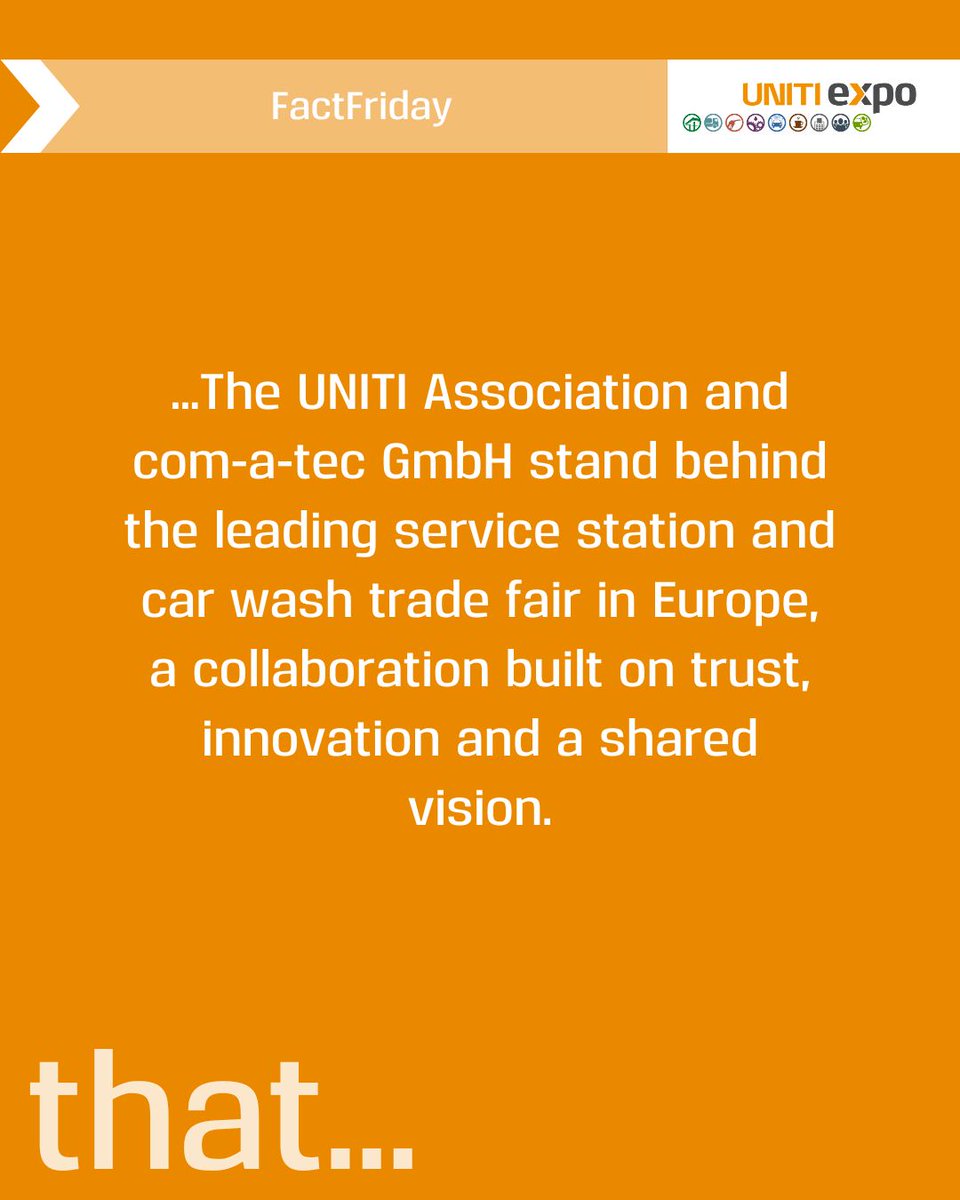 #FactFriday ✔️

Behind #UNITIexpo stands a strong collaboration driving the leading service station &amp; car wash trade fair in Europe. Since 2014, it has united the industry, expanded its reach and driven continuous growth.

Together again at #UNITIexpo2026, 19–21 May in Stuttgart!