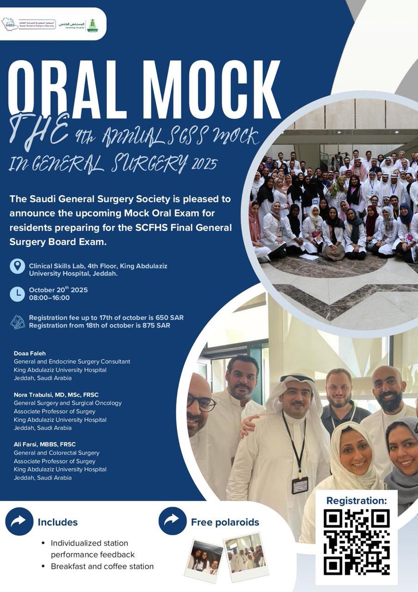 Register now for the 9th SGSS Mock Oral Exam in General Surgery!  

 Registration link: shorturl.at/VRaMx