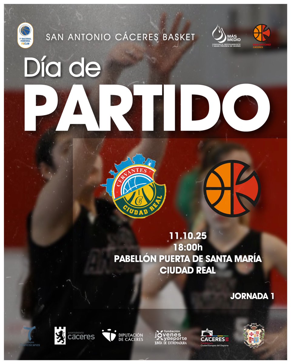 Semana de PRIMERA jornada 😈

Nuestras chicas viajan a Ciudad Real a estrenarse en la Liga Ribésalat frente a <a href="/BASKETCERVANTES/">BASKET CERVANTES CIUDAD REAL</a> este sábado 🤩

<a href="/DiputacionCC/">DiputacionCC</a> 
<a href="/medio_mas/">MásMedio Cáceres</a> 
<a href="/jovendeportEXT/">Jóvenes y Deportes Extremadura</a>