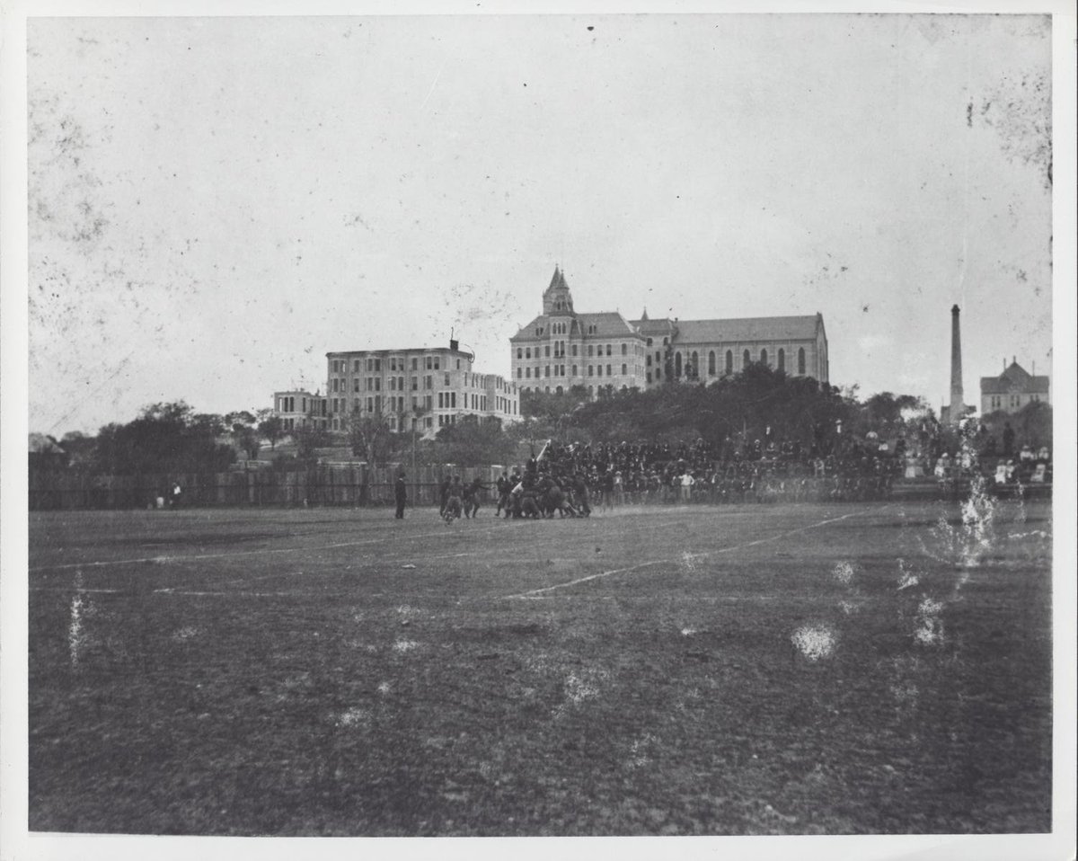 ontexasfootball's tweet photo. 125 years ago today, the first-ever meeting between #Texas/#OU took place (in Austin). The Horns won 28–2.

At the time, Oklahoma wasn’t a state, and neither team was known by their modern names (#Longhorns/#Sooners).

The birth of one of college football's greatest rivalries. https://t.co/yZ7dVwyViC