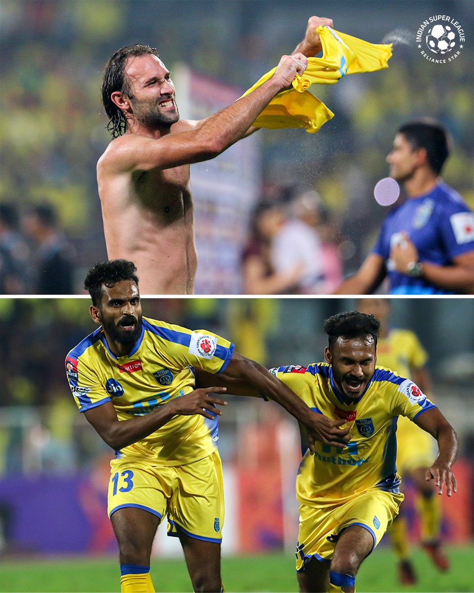 IndSuperLeague's tweet image. The #Blasters with some BLASTING celebrations! 💥🥵
#ISL #LetsFootball #KeralaBlasters | @KeralaBlasters @jordanmurray28