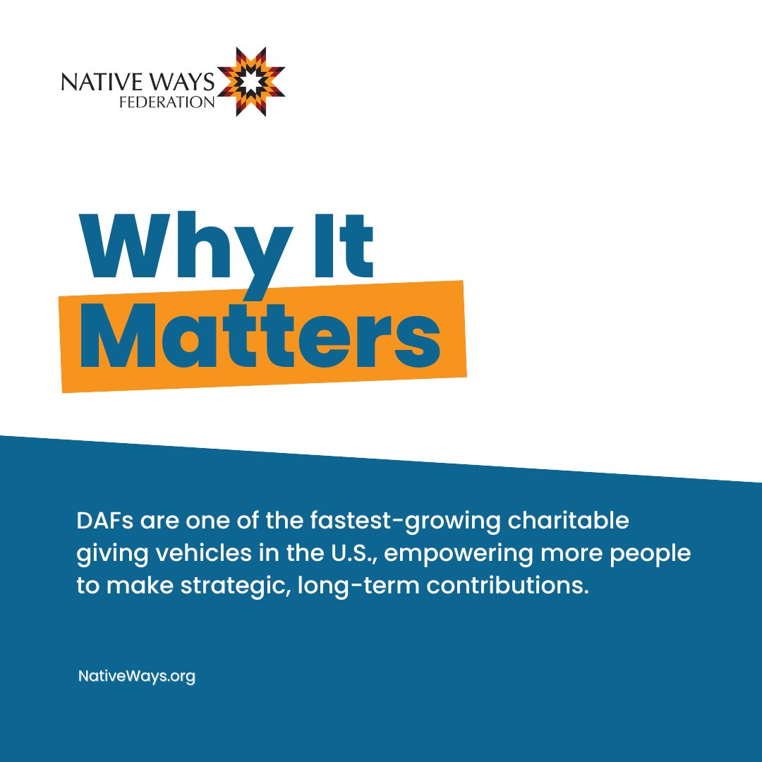 native_ways's tweet image. Today is DAF Day!
💡You can use your Donor-Advised Fund (DAF) to support Native-led nonprofits! Native communities get less than 0.4% of philanthropy—your DAF can help change that. 
🌱 Invest in Native futures today at GiveNative.org
#GiveNative #DAF #NativeNonprofits