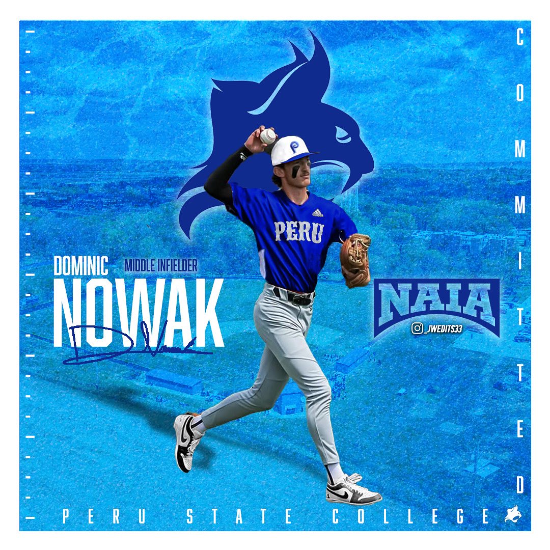 D_Nowak15's tweet image. Beyond blessed to announce my commitment to continue my academic and athletic career at Peru State College. I want to thank my family, friends, and coaches for always believing in me and pushing me to be my best. Excited for this next chapter! 💙⚾ #Committed #GoBobcats