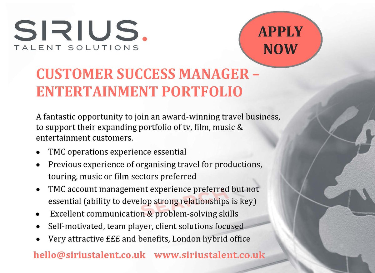 Exciting new role just in! 👇
siriustalent.co.uk
#sirius #siriustalent #corporatetravel #businesstravel #traveljobs #corporatetraveljobs #businesstraveljobs