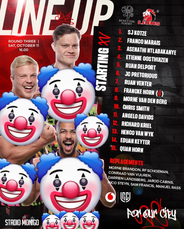 Asked for the Lions team for the weekend, this is what I received 😂

Is he blurring the ugly jersey or saying the current players are clowns?

*Received from a lions supporter

#URC #Lions #Benetton