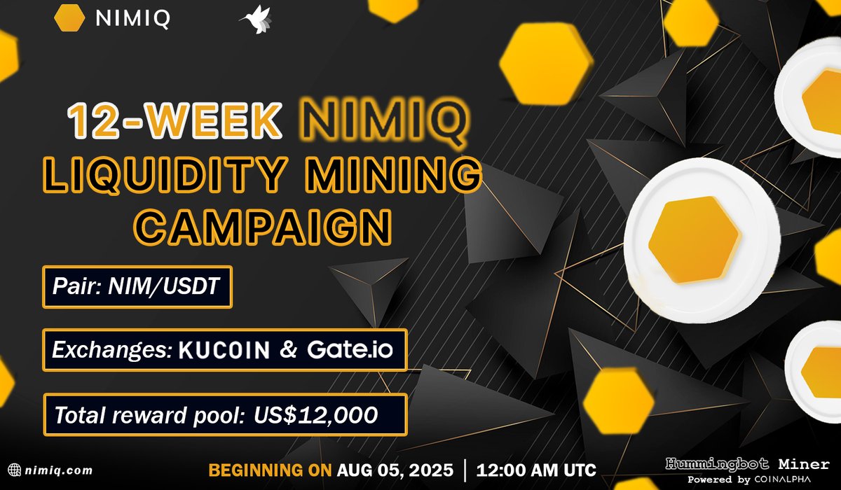 nimiq's tweet image. Only 3 weeks left to claim your rewards...

The @nimiq liquidity mining campaign with @_hummingbot is in its final stretch.

Don&apos;t miss your chance on @kucoincom &amp;amp; @gate_io for the NIM/USDT pair.

👉  bit.ly/4l6Rhsn