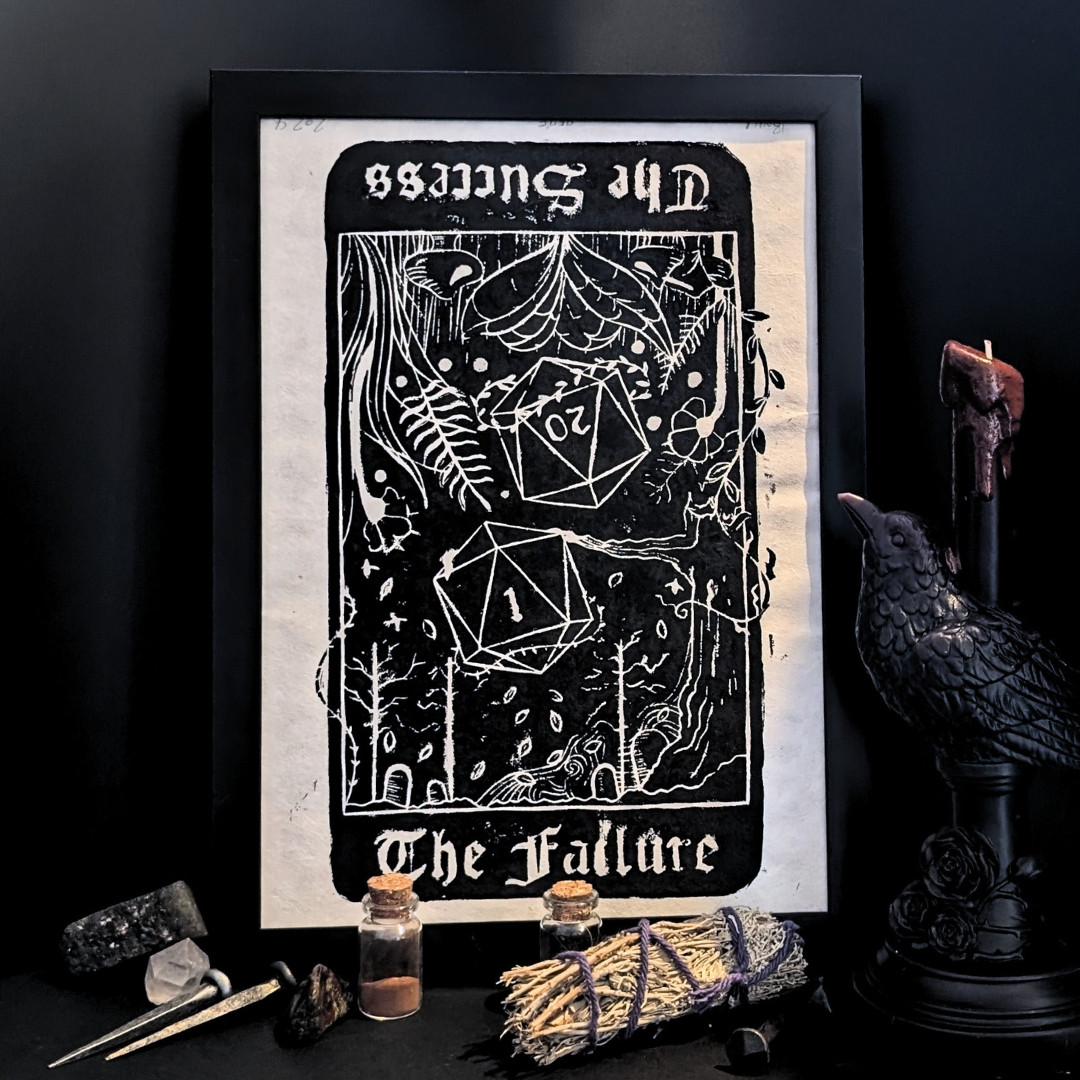 rollgothica's tweet image. The Critical Tarot // Hand Carved, Hand Pressed Lino Print. 

This piece blends traditional tarot imagery and themes with the extremes of the fateful d20.

#printmaker #linoartist #linoprinting #dndartwork